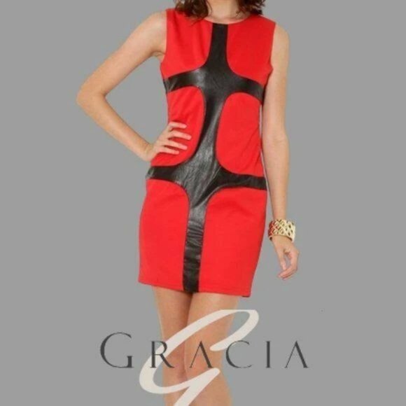 Gracia Dresses & Skirts - Faux Leather Bandage Dress Sleeveless Red Black Women L, Gracia